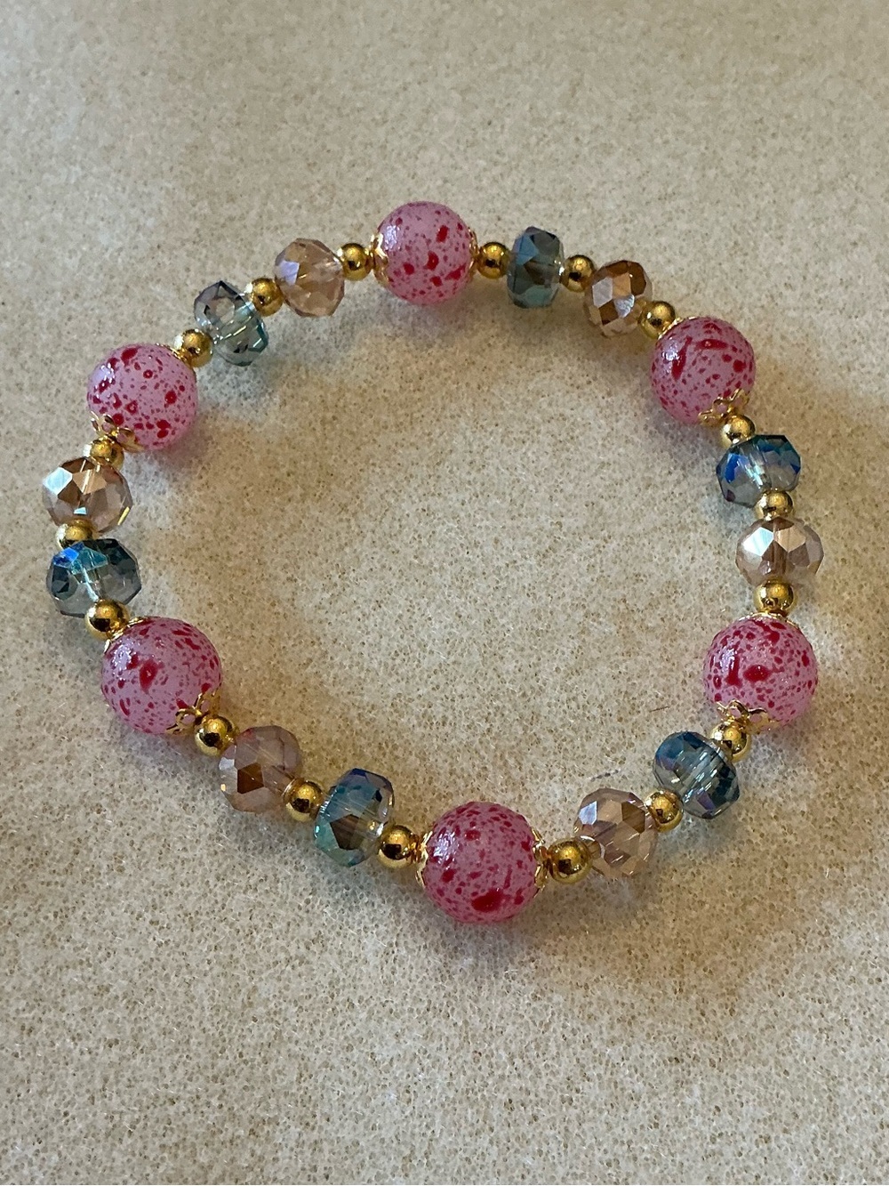 Pink Speckled Glass Bead Stretch Bracelet